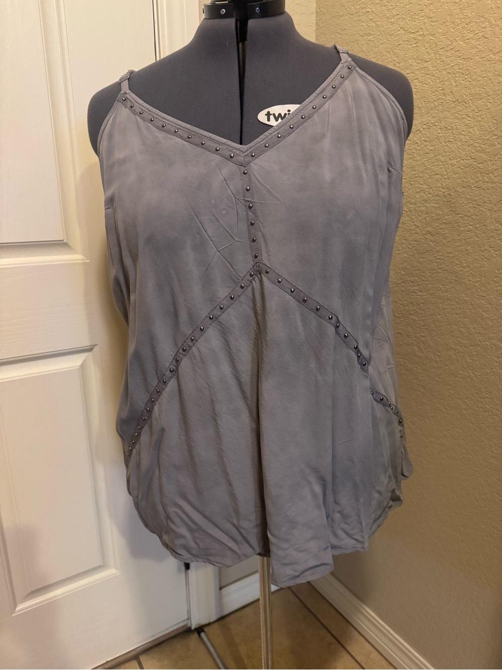 Torrid Stud-Trim V-Neck Tank Top - Gray